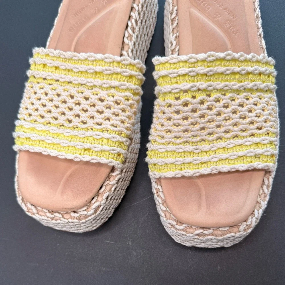 Rag & Bone Logan Crochet Platform Slide Sandal Yellow White Vacation Beach 9.5